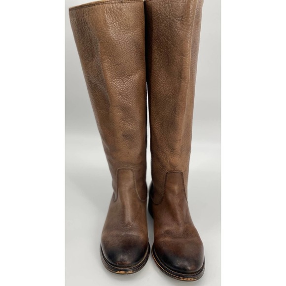 Arturo Chiang Women 6.5 Brown Destressed Leather Riding Boots Zip Button FLAWED - Picture 2 of 9